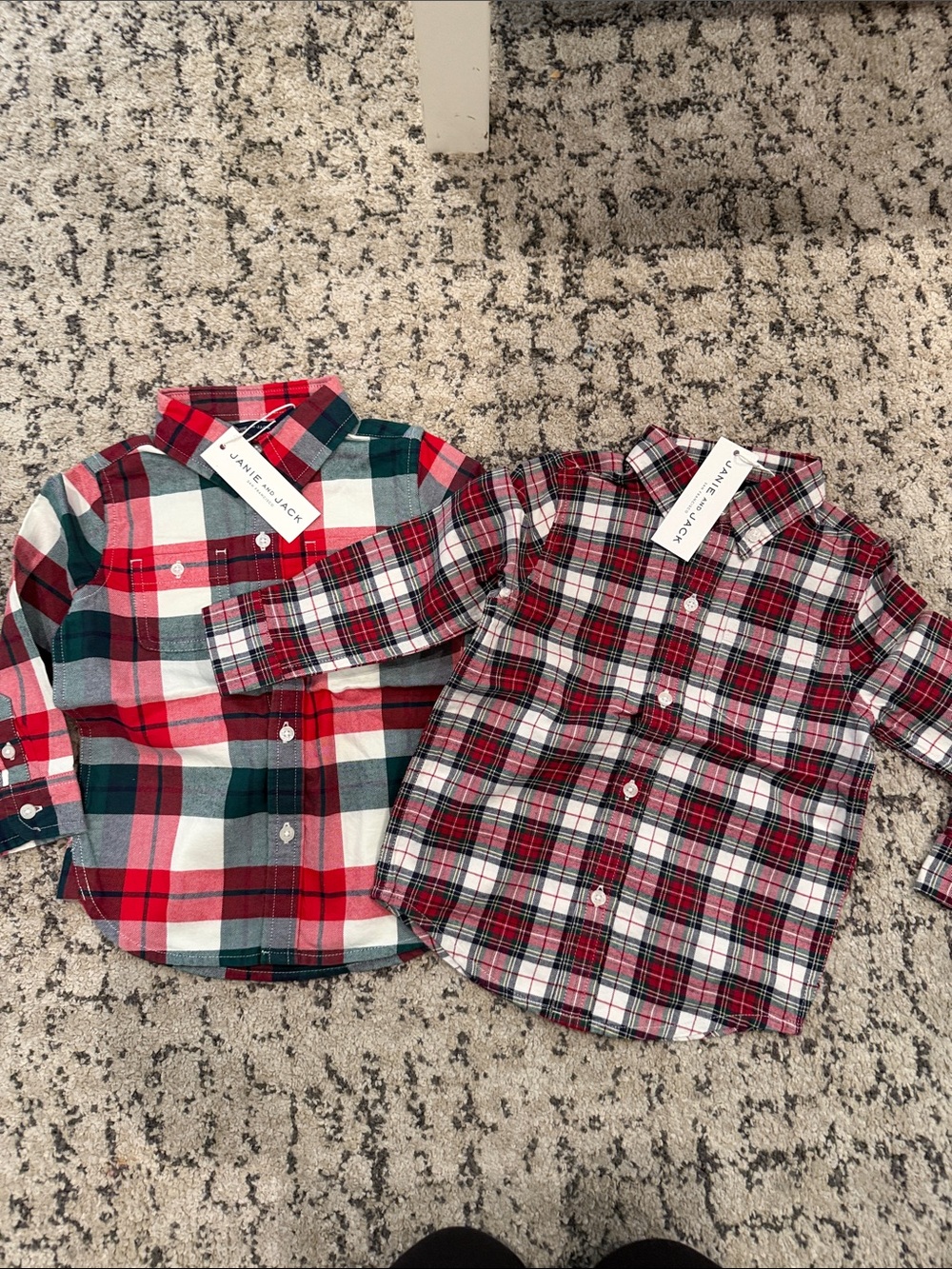 Janie and Jack Red and Green Plaid Button-Down Shirt (Set of 2)